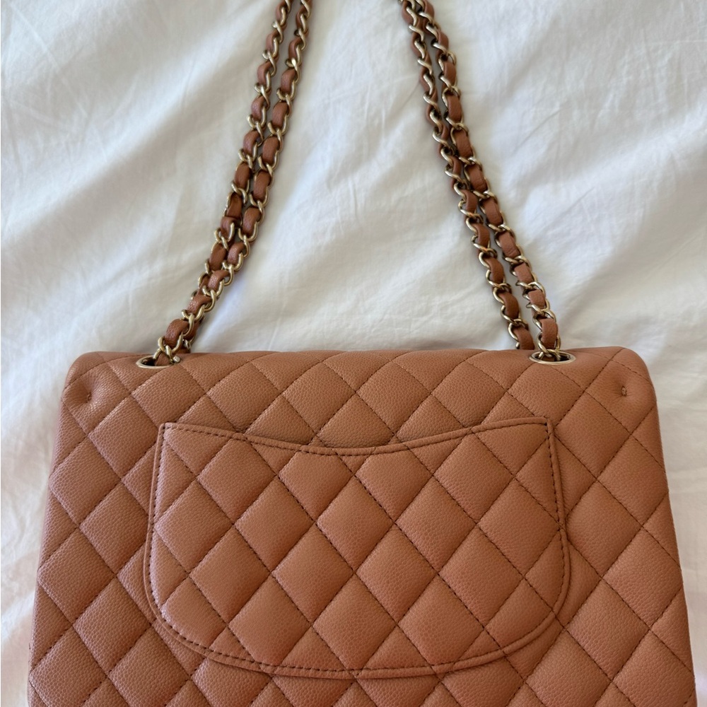CHANEL Classic 11.12 Medium Double Flap in Camel Caviar Leather Gold Hardware - Picture 7 of 12